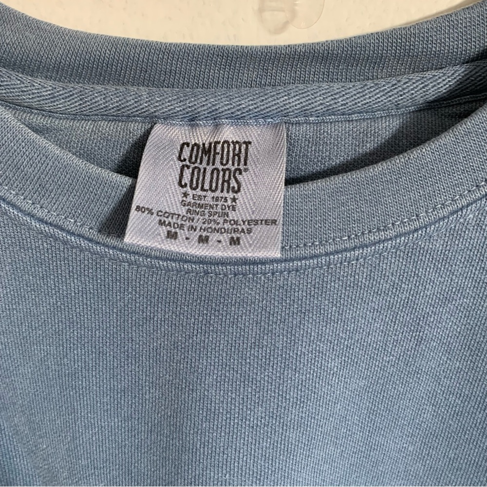 Comfort Colors Vintage Wash Blue Embroidered Smile Happy Face - Picture 3 of 4